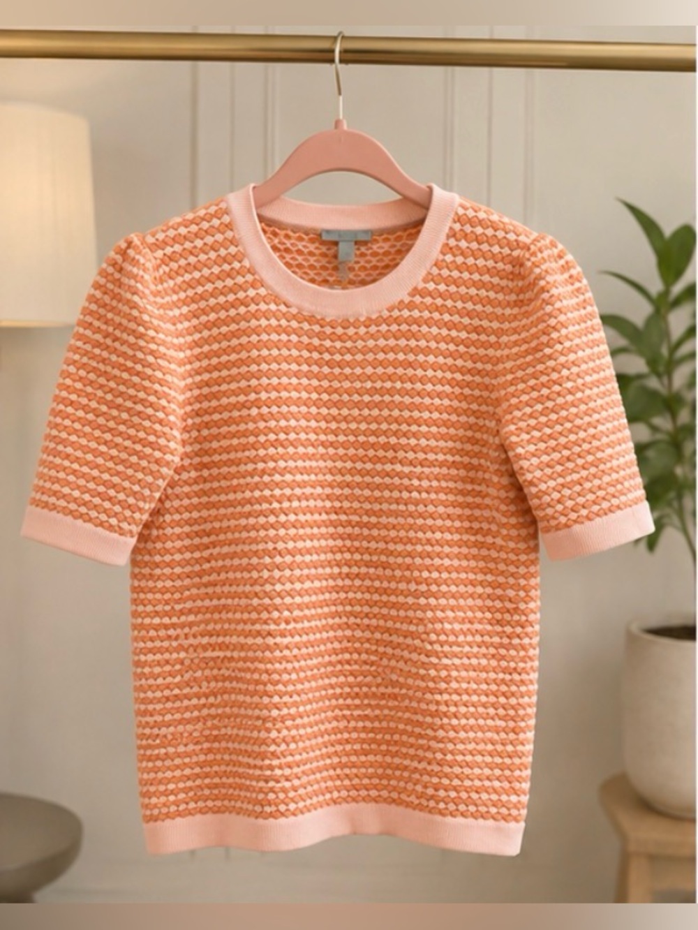 COS Textured Cotton Knit Short-Sleeve Sweater – Pink & Orange